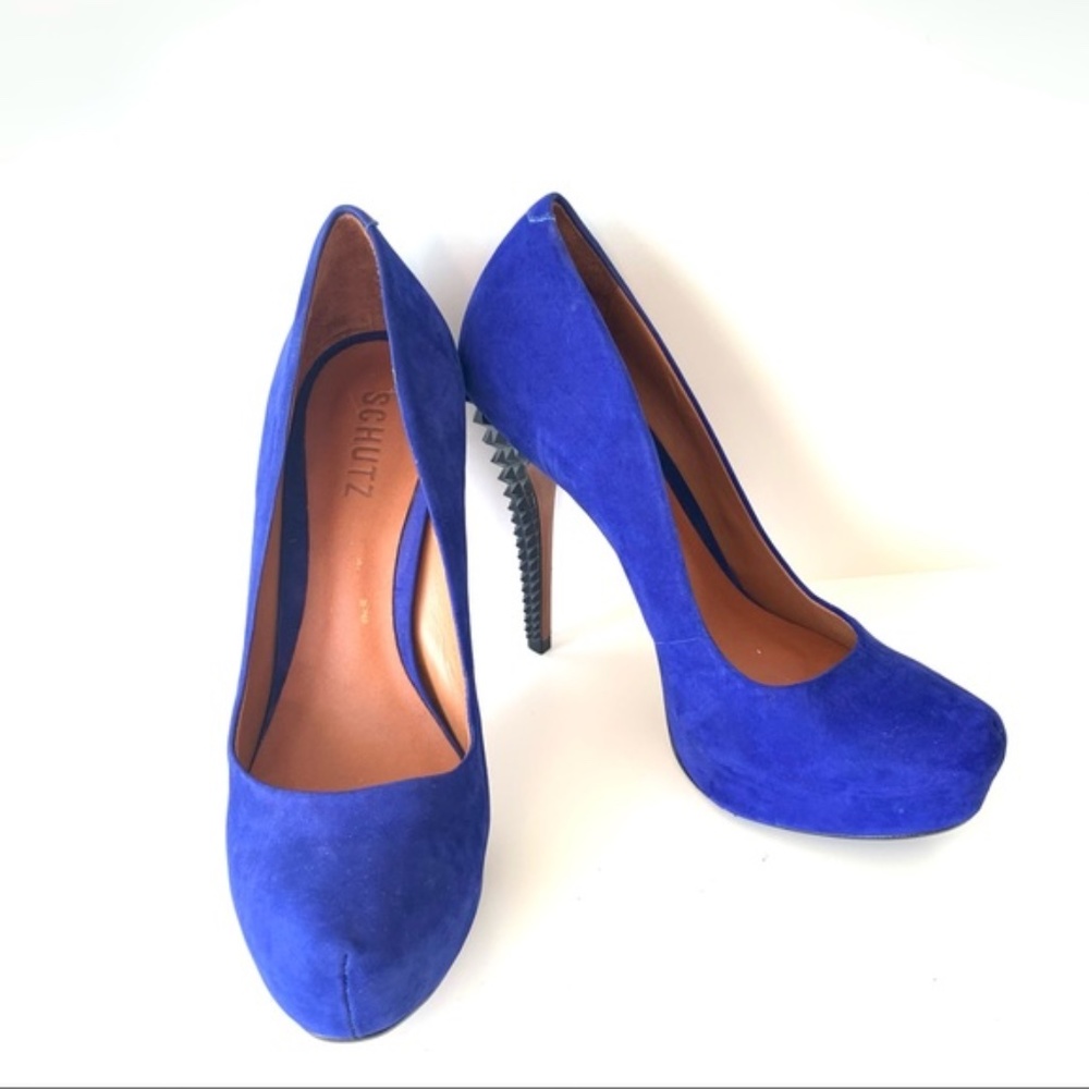 SCHUTZ Suede Studded Spikes Platform Heels—SZ. 8